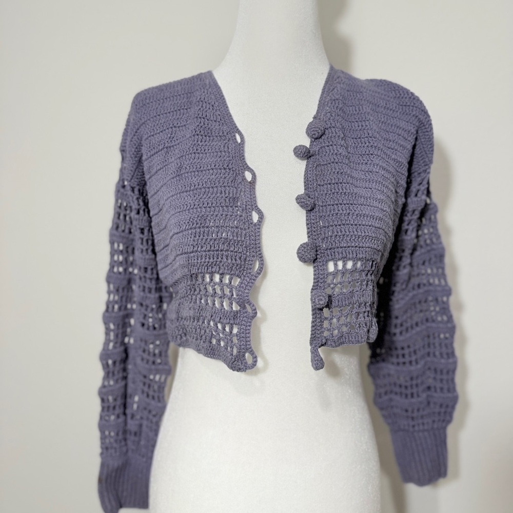 Grannycore Ballet Fairy Crochet Cardigan | Lavender Knit | Whimsical Vintage